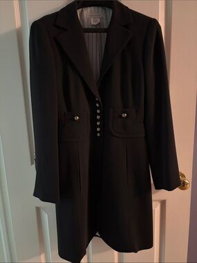 Ross Meyer  Black Wool Long Blazer Coat with Button Detail